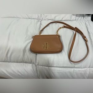 Brand New Tory Burch Brown Leather Mini Britten Flap Crossbody Bag